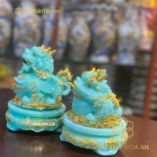 Cặp Cóc Thiềm Thừ & Tỳ Hưu Phong Thủy Đế Xoay Bột Đá Xanh Lam