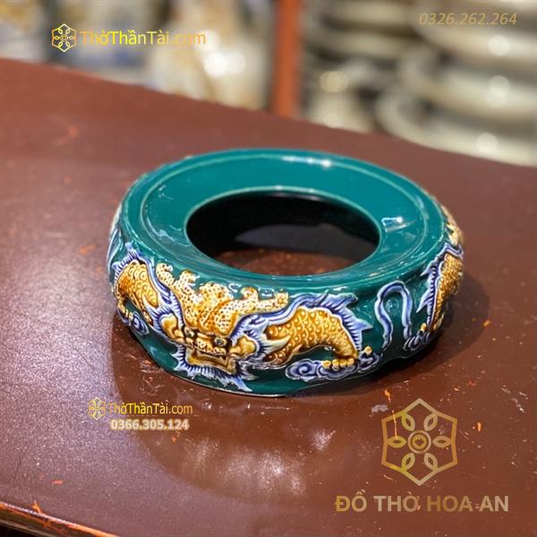 Chân Đế Bát Hương Men Xanh Lục Bảo Đắp Nổi