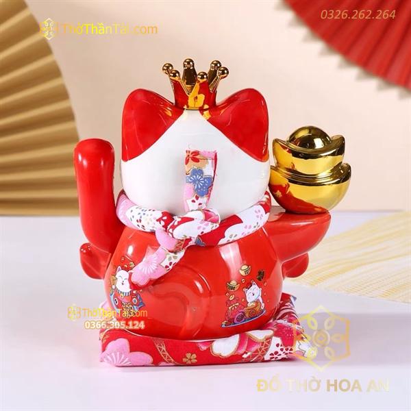 Mèo Thần Tài Đế Vương Đỏ Can Khách Lai Phương Cao 21cm