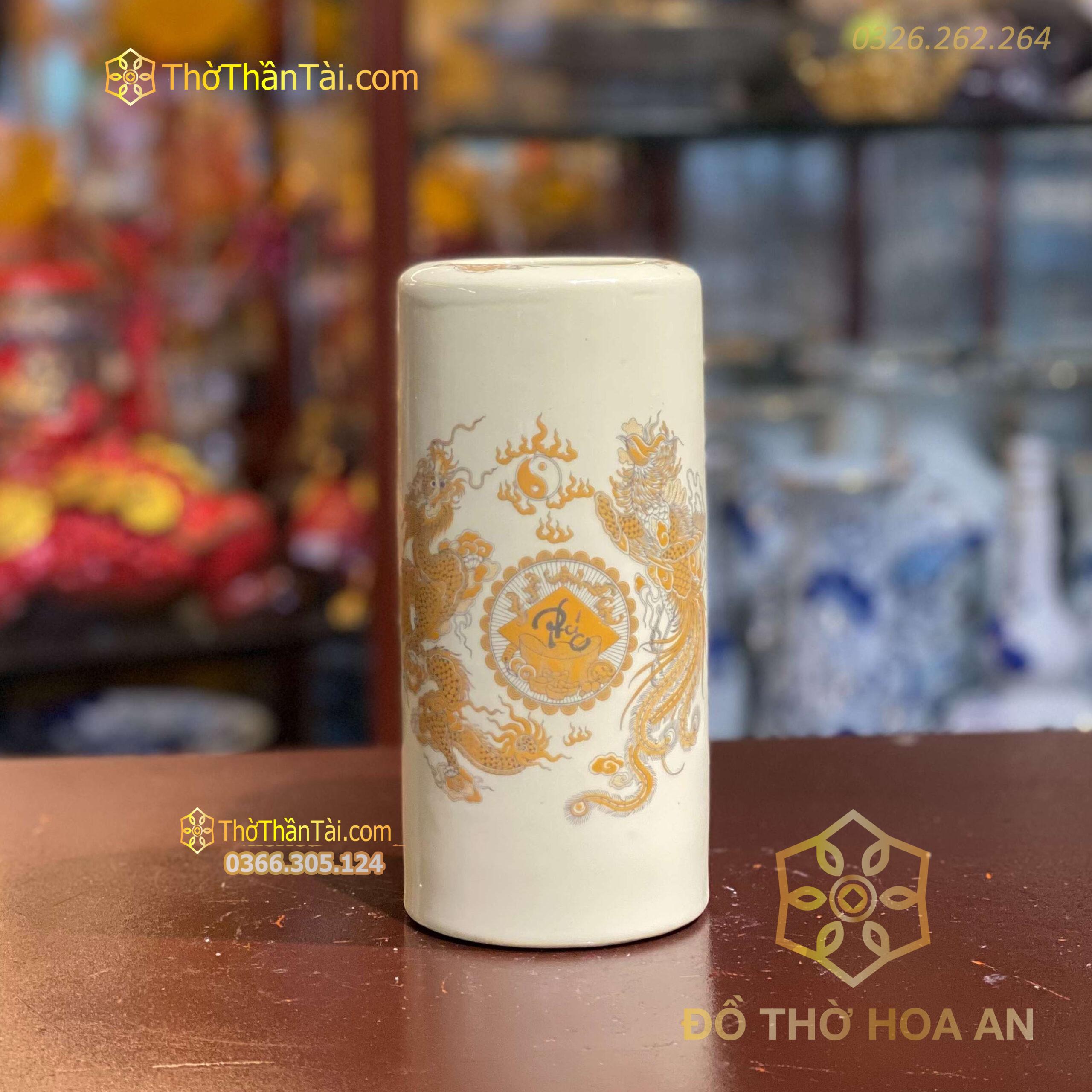 Ống Hương Men Vàng Ngà