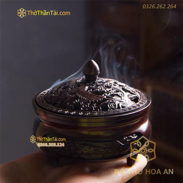 Đốt Trầm Đồng Nắp Rồng Phượng