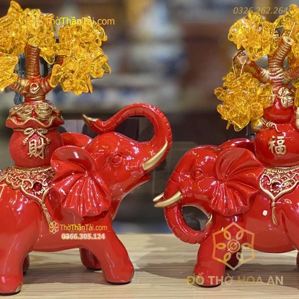 Tượng Voi Phong Thủy Màu Đỏ Kim Tiền