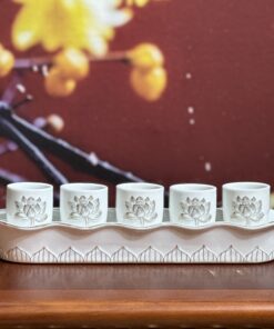 Khay 5 Chén Hoa Sen Bạch Ngọc