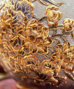 Bình Hút Lộc Thuận Buồm Xuôi Gió Men Rạn Đắp Nổi Vẽ Vàng 24K H28