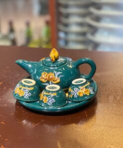 Bộ Ấm Chén Trà Thờ 3 Chén Men Xanh Lục Bảo Đắp Nổi