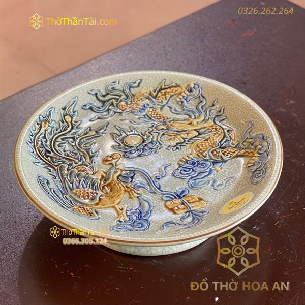 Mâm Bồng Thờ Rồng Phượng Men Rạn Đắp Nổi