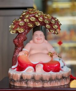 Tượng Phật Di Lặc Ngồi Cây Tiền Áo Đỏ
