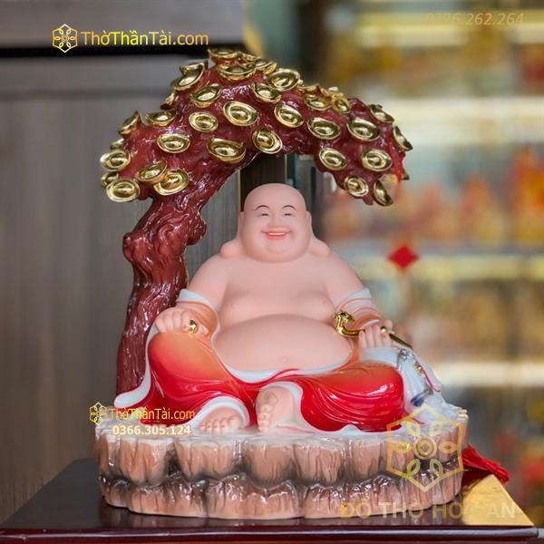 Tượng Phật Di Lặc Ngồi Cây Tiền Áo Đỏ