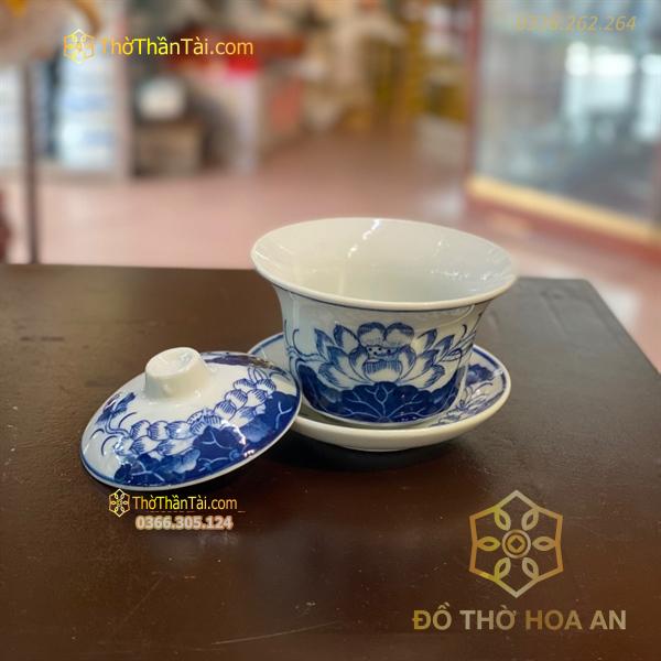 Bát Sâm/ Bát Nước Hoa Sen Men Lam