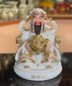 Tượng Thần Phát/ Tượng Thần Tiền Triệu Công Minh Bột Đá Trắng Đế Tròn