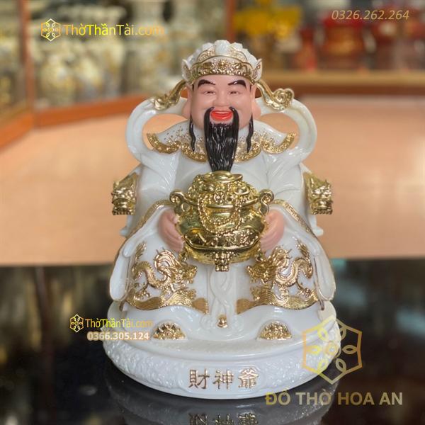 Tượng Thần Phát/ Tượng Thần Tiền Triệu Công Minh Bột Đá Trắng Đế Tròn
