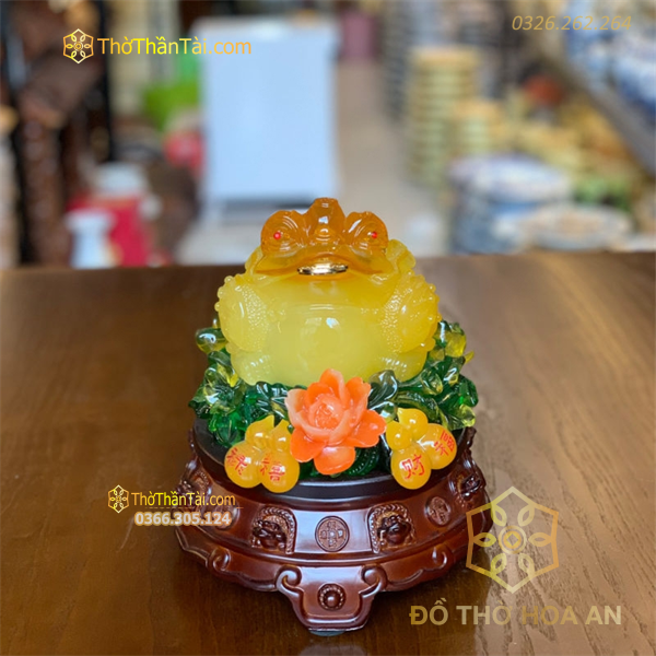 Cóc Thiềm Thừ Phong Thuỷ Xoay Đế Gỗ Hồ Lô Vàng Mật Ong