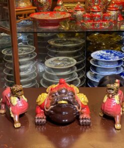 Cặp Cóc Thiềm Thừ & Tỳ Hưu Phong Thủy Sứ Tử Sa Đỏ