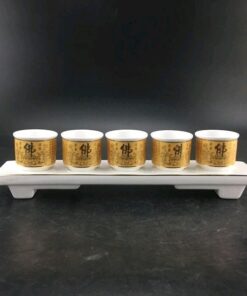Khay/ Kỷ 5 Chén Sứ Bát Nhã Tâm Kinh Vàng