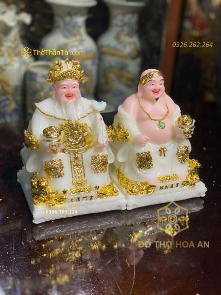 Tượng Thần Tài Thổ Địa Bột Đá Phú Quý Rồng Trắng