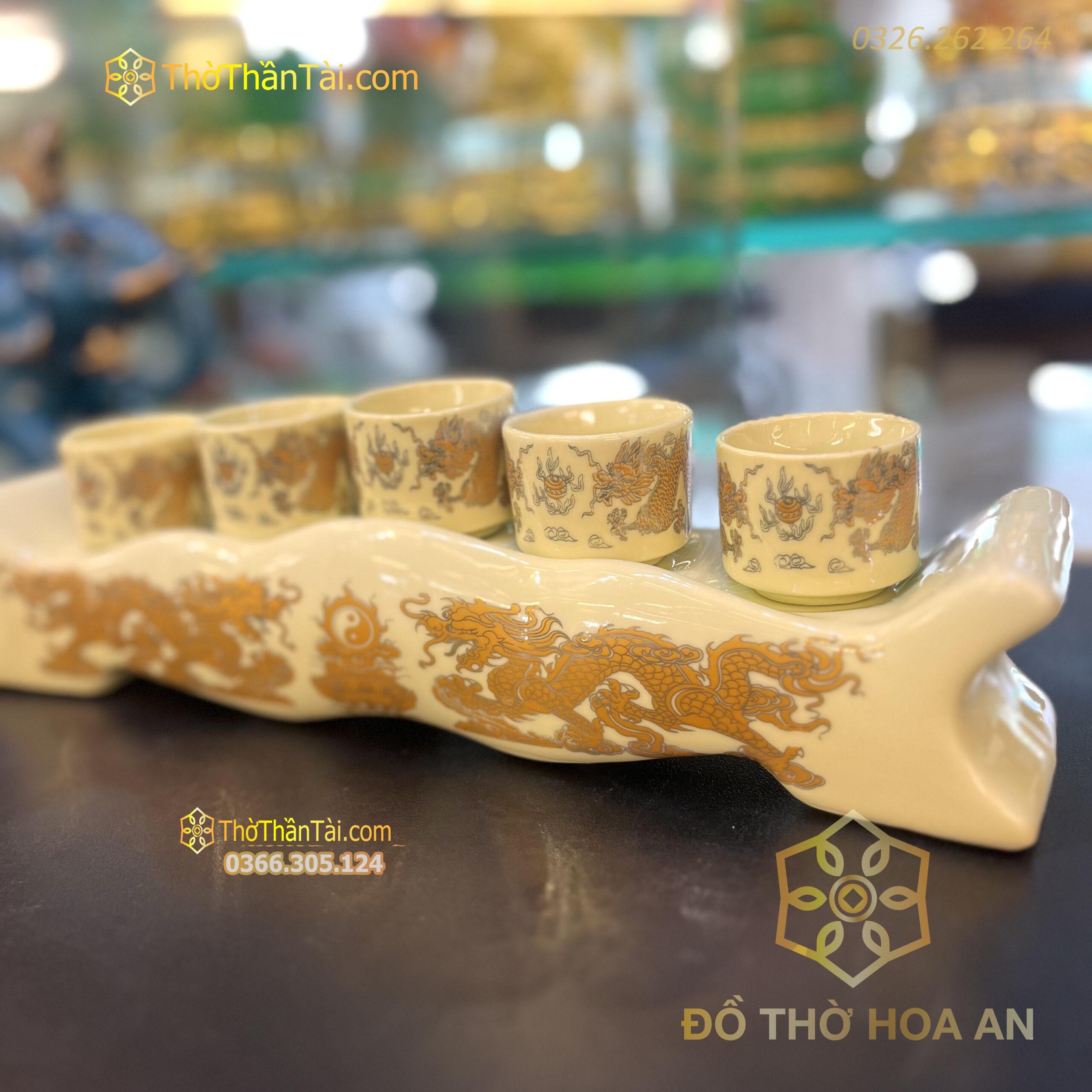 Kỷ Ngai 5 Chén Men Vàng Ngà