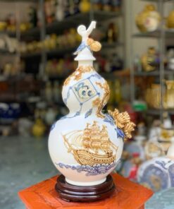 Hồ Lô Hút Lộc Chữ Lộc Thuận Buồm Xuôi Gió Trắng Đắp Nổi