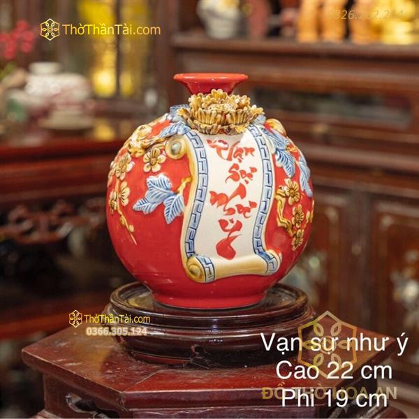 Bình Hút Lộc Cuốn Thư Vạn Sự Như Ý Men Đắp Nổi