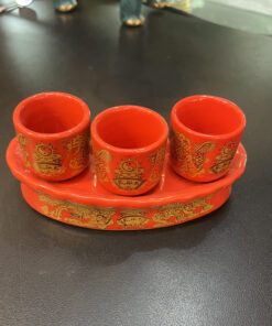 Kỷ / Khay 3 Chén Sứ Men Đỏ Bát Tràng