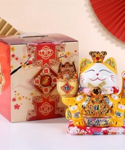Mèo Thần Tài Đế Vương Vàng Can Khách Lai Phương Cao 21cm