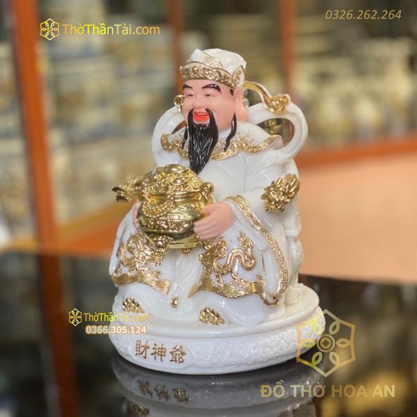 Tượng Thần Phát/ Tượng Thần Tiền Triệu Công Minh Bột Đá Trắng Đế Tròn