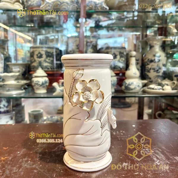 Ống Hương Sứ Liên Hoa Trắng