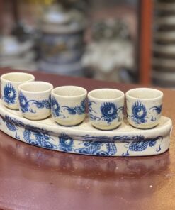 Kỷ/ Khay Nước 5 Chén Men Rạn Vẽ