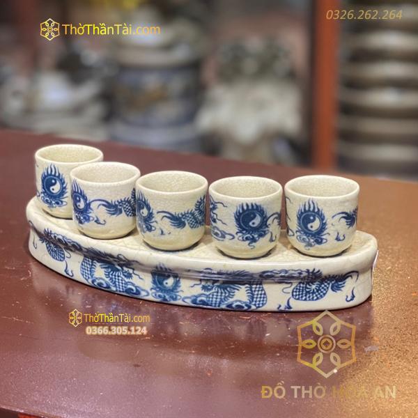 Kỷ/ Khay Nước 5 Chén Men Rạn Vẽ