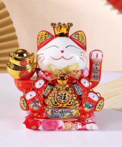 Mèo Thần Tài Đế Vương Đỏ Can Khách Lai Phương Cao 21cm