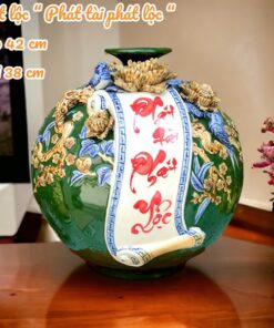 Bình Hút Lộc Cuốn Thư Phát Tài Phát Lộc Men Màu Đắp Nổi