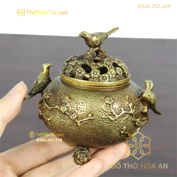 Đốt Trầm Đồng Vàng Hoa Mai Nắp Chim