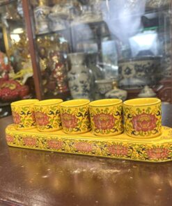 Khay Nước 5 Chén Gấm Vàng