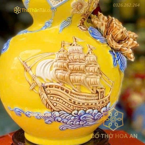 Hồ Lô Hút Lộc Chữ Lộc Thuận Buồm Xuôi Gió Vàng Đắp Nổi