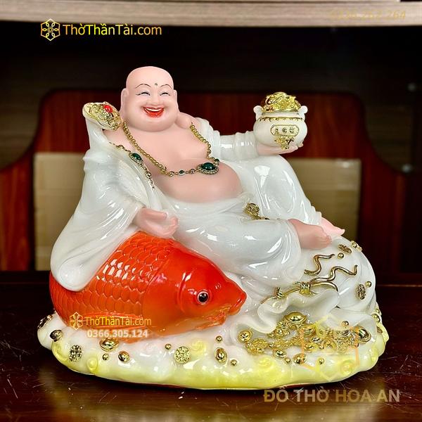 Tượng Phật Di Lặc Cá Bột Đá Trắng