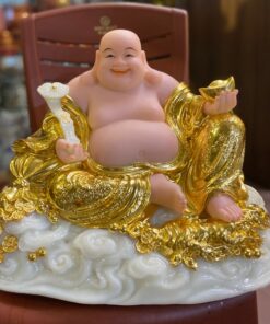 Tượng Phật Di Lặc Bột Đá Như Ý Dát Vàng 24k