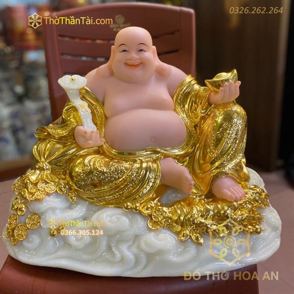 Tượng Phật Di Lặc Bột Đá Như Ý Dát Vàng 24k