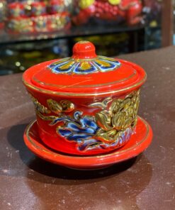 Bát Sâm/ Bát Nước Men Đỏ Vẽ Vàng 24K