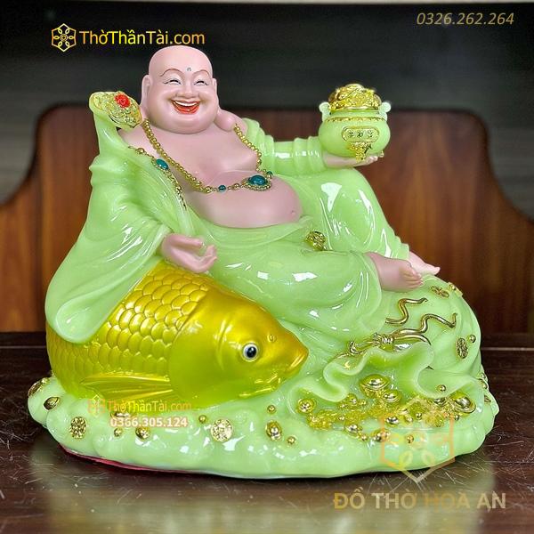 Tượng Phật Di Lặc Cá Bột Đá Xanh Ngọc