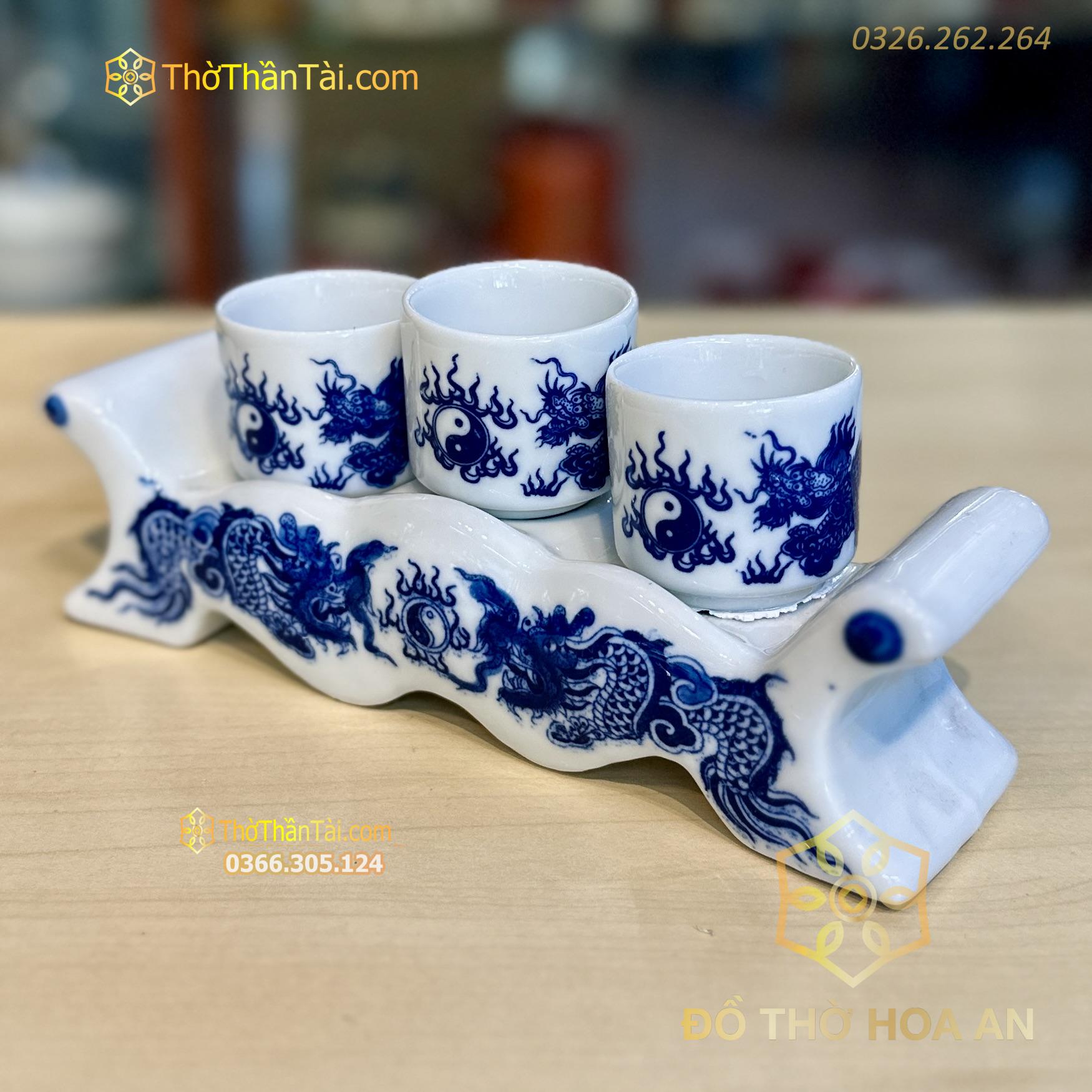 Kỷ Ngai 3 Chén Men Lam