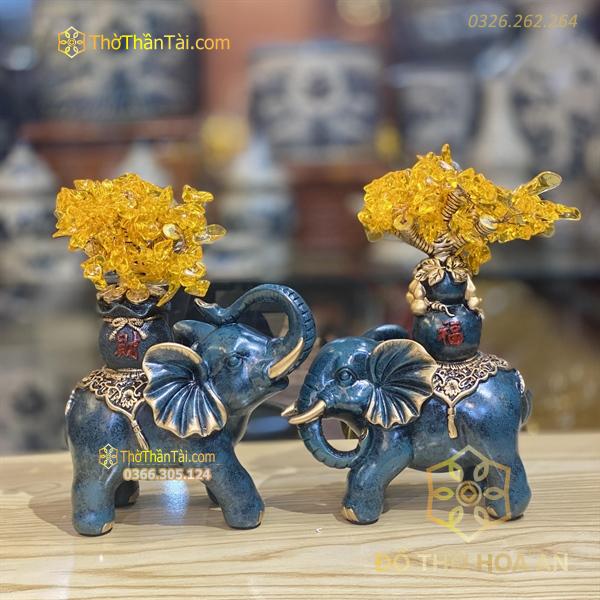 Tượng Voi Phong Thủy Màu Xanh Dương Kim Tiền