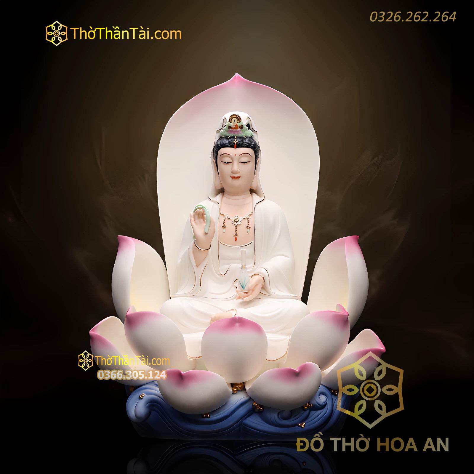 Tượng Quan Âm Ngồi Tọa Sen Sứ Đức Hóa