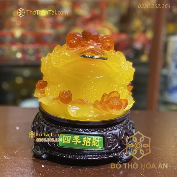 Cóc Thiềm Thừ Tọa Hoa Phong Thuỷ Xoay Đế Gỗ Vàng Mật Ong