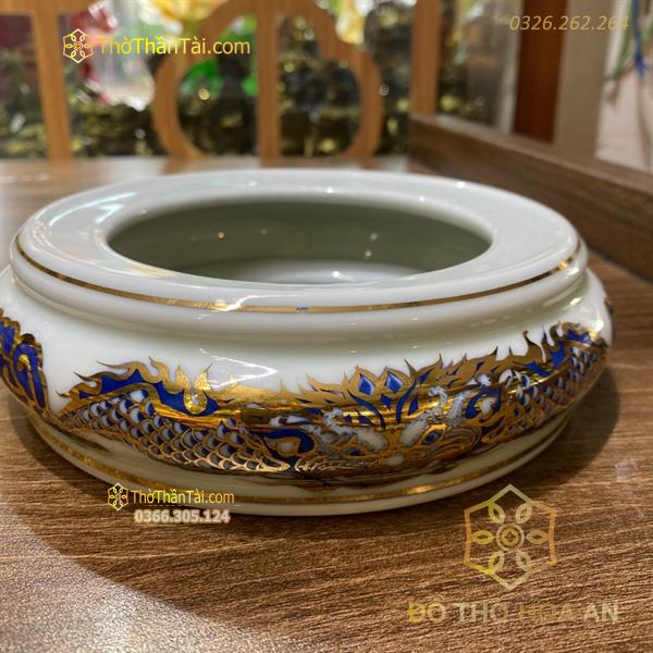Chân Đế Bát Hương Sứ Men Lam Vẽ Vàng