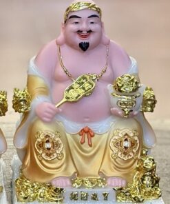Tượng Thần Tài Thổ Địa Bột Đá Phú Quý Rồng Vàng Cam