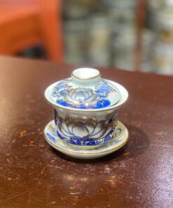 Bát Sâm/ Bát Nước Men Lam Vẽ Vàng 24K