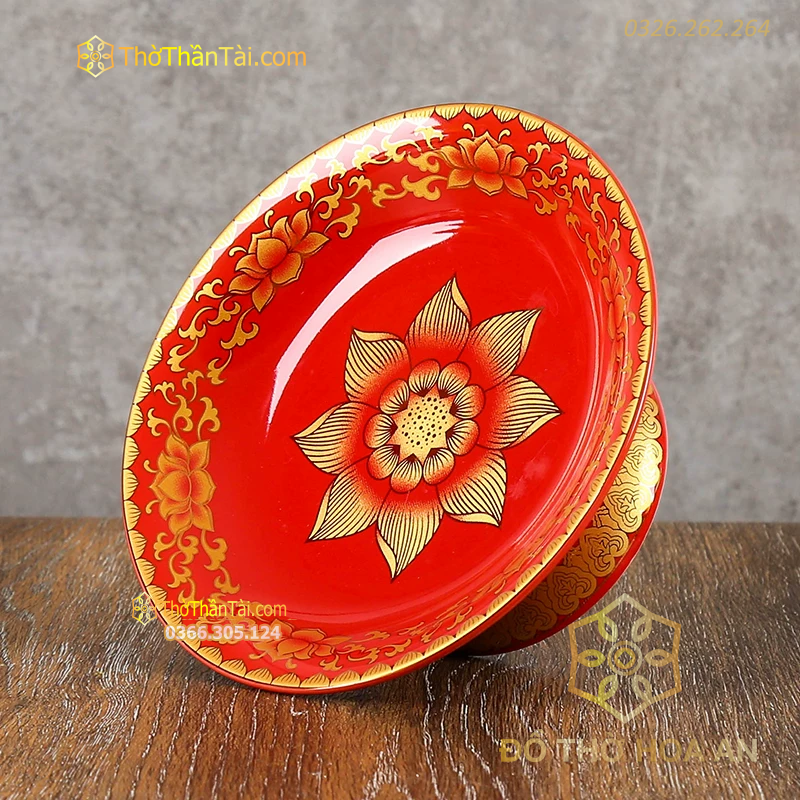 Mâm Bồng Thờ Sứ Gấm Đỏ