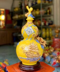 Hồ Lô Hút Lộc Chữ Lộc Thuận Buồm Xuôi Gió Vàng Đắp Nổi