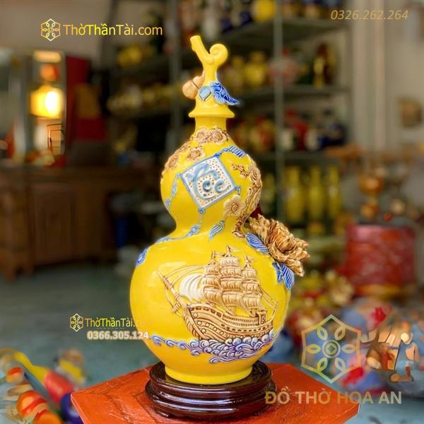 Hồ Lô Hút Lộc Chữ Lộc Thuận Buồm Xuôi Gió Vàng Đắp Nổi