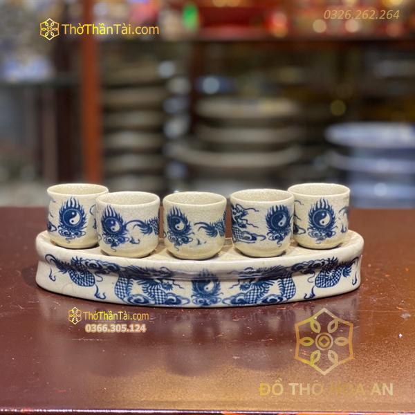 Kỷ/ Khay Nước 5 Chén Men Rạn Vẽ