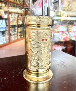 Ống Đựng Hương Đồng Vàng Khắc Nổi Rồng